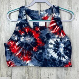 Live Well Active sports bra tank NWT tie dye racerback stretch red white blue 1X